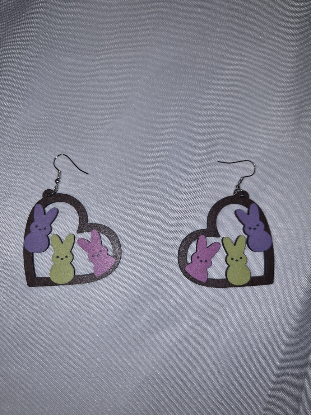 Cute Heart Bunny Earrings in Purple, Pink & Green